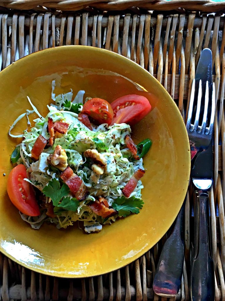 Winter Cabbage and Blue Cheese Slaw with Bacon and Sherry Vinaigrette