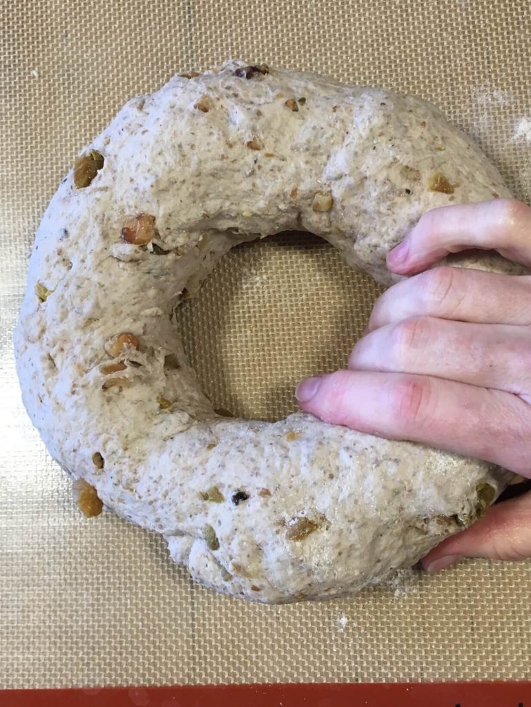 Golden Raisin Walnut Crown Loaf ring dough ready 