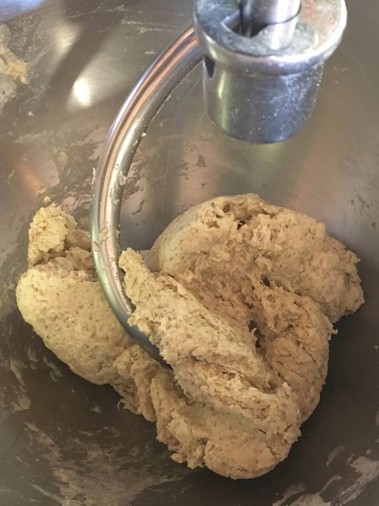 Golden Raisin Walnut Crown Loaf kneading the dough