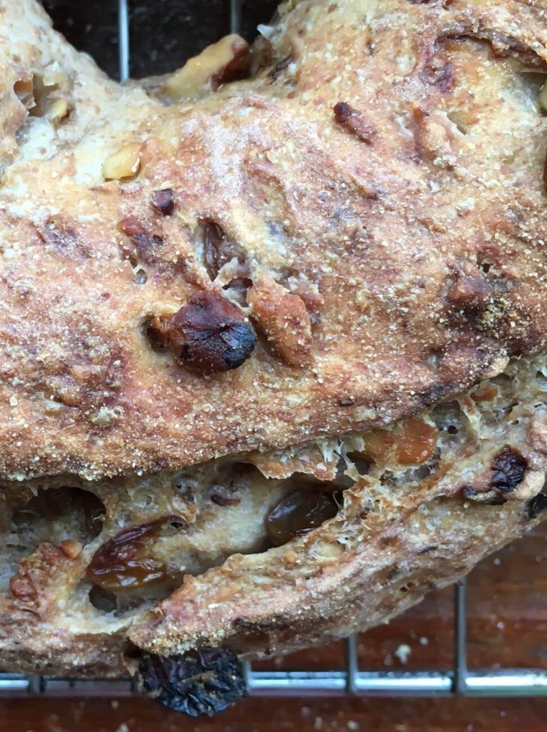 Golden Raisin Walnut Crown Loaf closeup