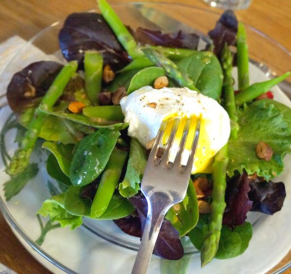 Asparagus, Roasted Almond and Poached Egg Breakfast Salad