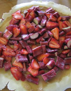 Strawberry Rhubarb Almond Tart Mounding the fruit on top of the dough