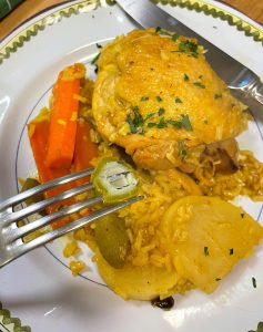 Green almond in Chicken Curry with Green Almonds, Carrots and Turnips