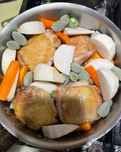 Vegetables for Chicken Curry with Green Almonds, Carrots and Turnips